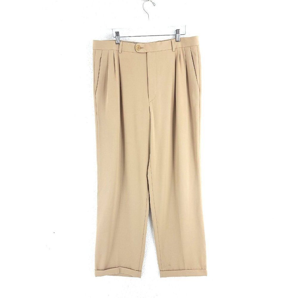 Zanella Wool Pleated Cuffed Tan High Rise 36/31 Dress Pants Partially Lined